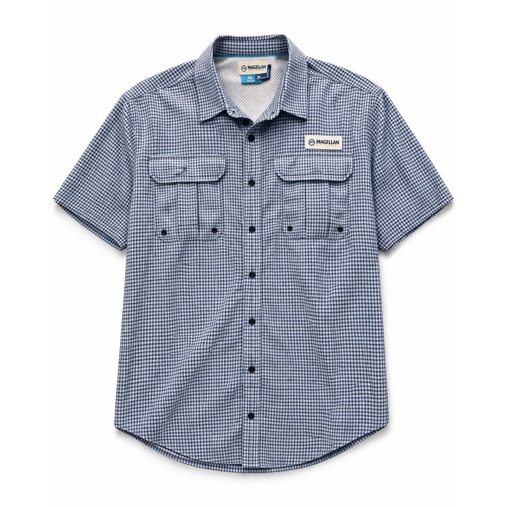 Magellan Outdoors Fish Gear 2XL Shirt Gingham Plaid Button Down Moisture Wicking